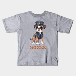 Boxer Dog in Police Uniform Kids T-Shirt